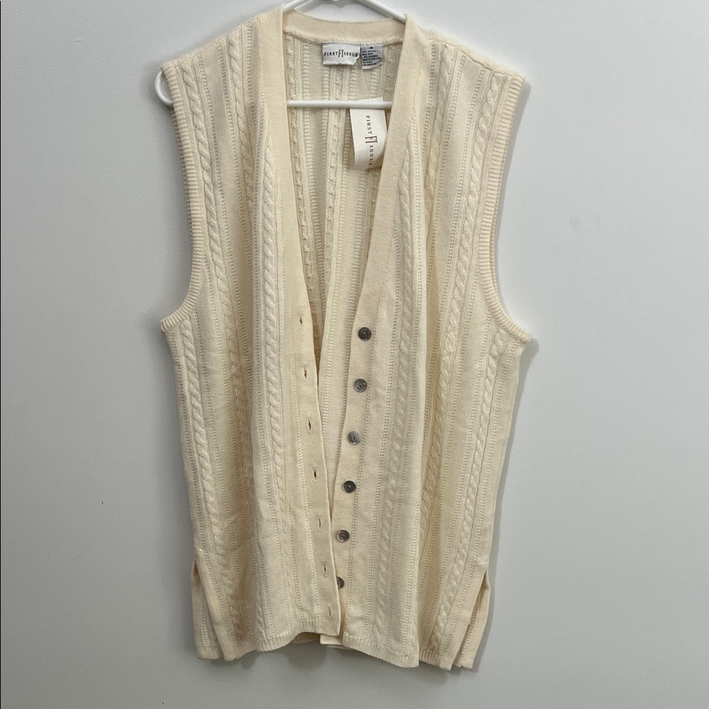 Ivory Cable Knit Button-Up Vest
